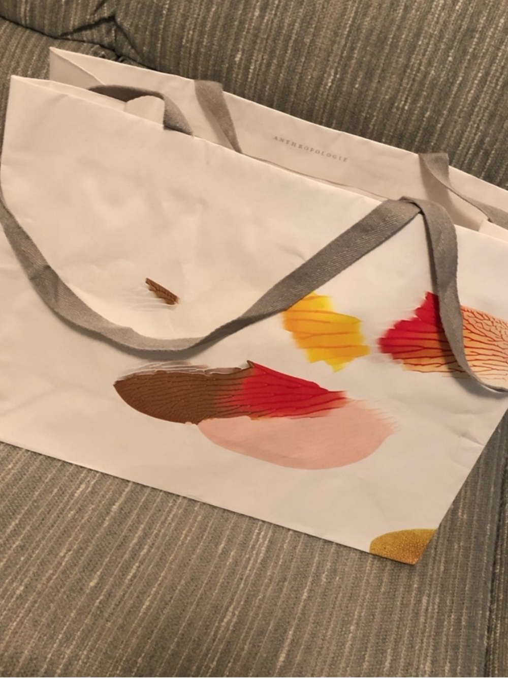 Anthropologie tote bag paper shopping Disney gray twill ribbon handles white red